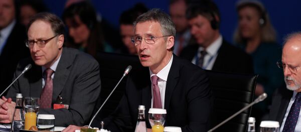 Secretary General of NATO, Jens Stoltenberg, center, makes the opening remarks on a session during the NATO Foreign Ministers conference in Antalya Secretary General of NATO, Jens Stoltenberg, center, makes the opening remarks on a session during the NATO Foreign Ministers conference in Antalya - Sputnik International