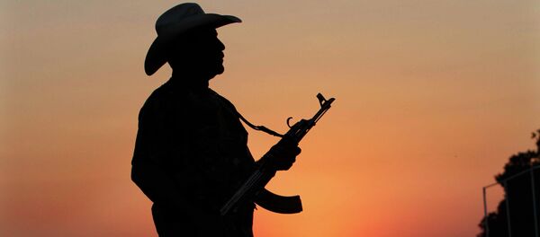 An unidentified armed man from a self-defense group stands with his weapon at the entrance of Apatzingan in Michoacan state, Mexico - Sputnik International