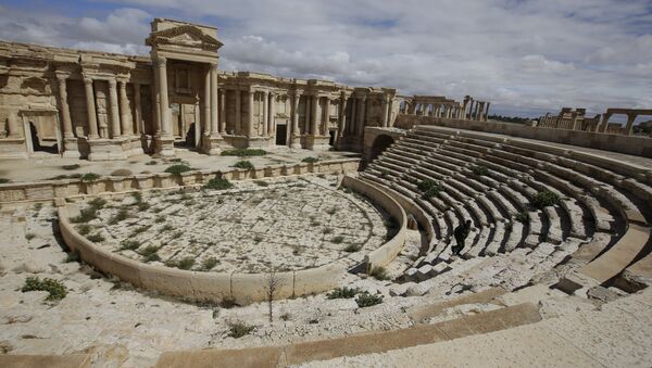 A file picture taken on March 14, 2014 shows a partial view of the theatre at the ancient oasis city of Palmyra, 215 kilometres northeast of Damascus. Islamic State group fighters advanced to the gates of ancient Palmyra on May 14, 2015 - Sputnik International