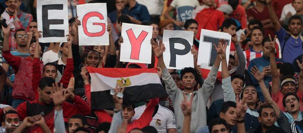 Egyptian fans carry placards and the national flag ahead of the match between Egypt and Senegal during the Africa Cup of Nations group G football match at the Cairo International Stadium in the Egyptian capital on November 15, 2014 Egyptian fans carry placards and the national flag ahead of the match between Egypt and Senegal during the Africa Cup of Nations group G football match at the Cairo International Stadium in the Egyptian capital on November 15, 2014 - Sputnik International