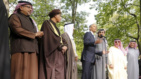 U.S. President Barack Obama speaks while hosting the six-nation Gulf Cooperation Council (GCC) at Camp David in Maryland May 14, 2015 - Sputnik International