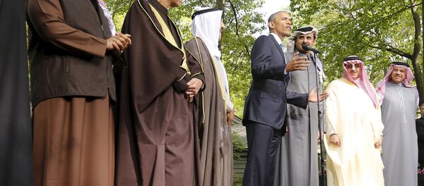 U.S. President Barack Obama speaks while hosting the six-nation Gulf Cooperation Council (GCC) at Camp David in Maryland May 14, 2015 - Sputnik International