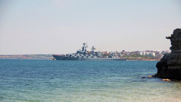 The Moskva nuclear missile cruiser, the flagship of the Black Sea Fleet, leaves Sevastopol to take part in the Russian-Chinese Joint Sea-2015 drills in the Mediterranean. - Sputnik International