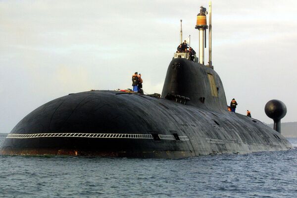 A file picture taken in Brest harbor, western France, on September 21, 2004, shows the Vepr Russian nuclear submarine of the Project 971 Shchuka-B type, or Akula-class (Shark) by NATO classification , the same type as the Nerpa Russian nuclear submarine - Sputnik International