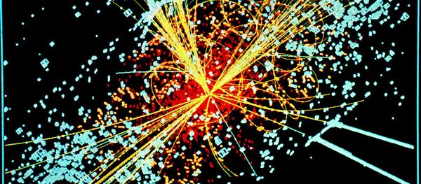 Following a collision of two protons, a Higgs boson is produced which decays into two jets of hadrons and two electrons. Following a collision of two protons, a Higgs boson is produced which decays into two jets of hadrons and two electrons. - Sputnik International