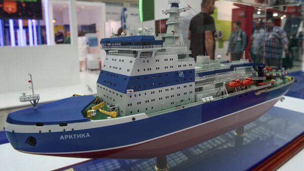 A model of the Russian LK-60 Ya nuclear icebreaker of Project 22220 displayed at the Sixth ATOMEXPO International Forum on the nuclear power industry held at Moscow's Gostiny Dvor. - Sputnik International