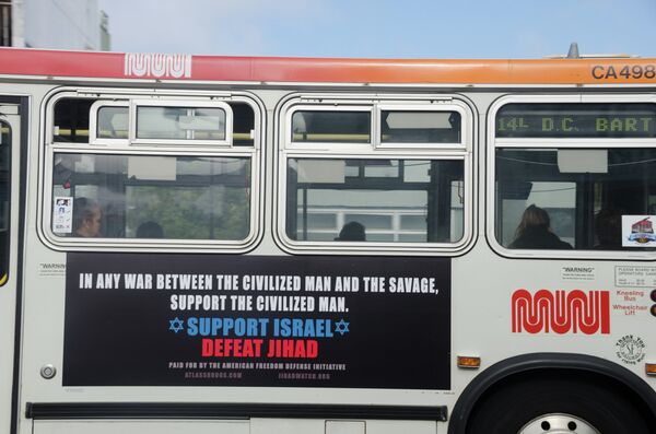 AFDI ad on San Francisco bus. AFDI ad on San Francisco bus. - Sputnik International
