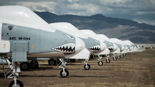 Fairchild Republic A-10 Thunderbolt II aircraft are seen stored in the boneyard at the Aerospace Maintenance and Regeneration Group on Davis-Monthan Air Force Base in Tucson, Arizona. File photo. - Sputnik International