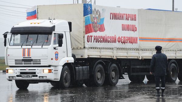 One of the trucks of the Russian humanitarian aid convoy for Donbass at the Matveyev Kurgan border checkpoint in the Rostov Region - Sputnik International