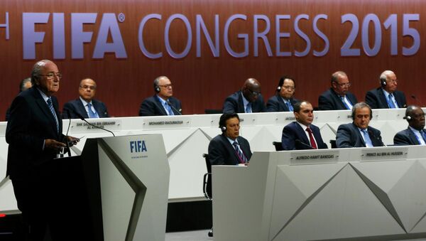 FIFA President Sepp Blatter (L) delivers an opening speech at the 65th FIFA Congress in Zurich, Switzerland, May 29, 2015. - Sputnik International