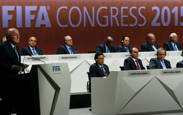 FIFA President Sepp Blatter (L) delivers an opening speech at the 65th FIFA Congress in Zurich, Switzerland - Sputnik International