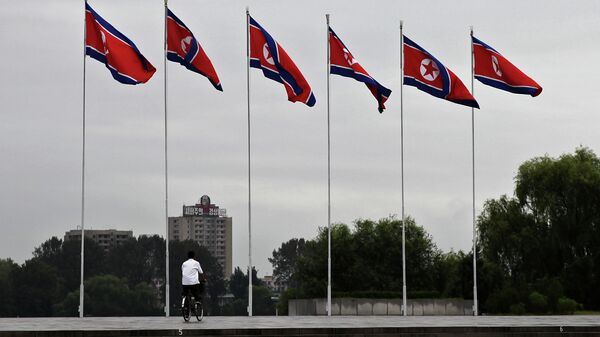 Democratic People's Republic of Korea flags fly in the North Korean capital city of Pyongyang. - Sputnik International