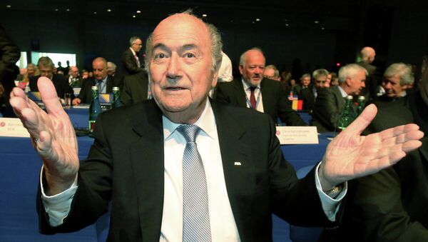 FIFA President Joseph Blatter gestures as he waits for the start of the 39th Ordinary UEFA Congress in Vienna, Austria - Sputnik International