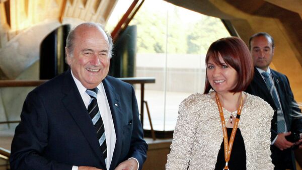 FIFA President Sepp Blatter accompanied by his daughter Corinne Blatter arrives at the Sydney Opera House for the opening ceremony for the 58th FIFA congress in Sydney, Thursday, May 29, 2008 - Sputnik International