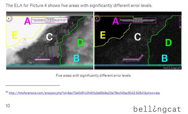 The ELA for Picture 4 shows five areas with significantly different error levels - Sputnik International