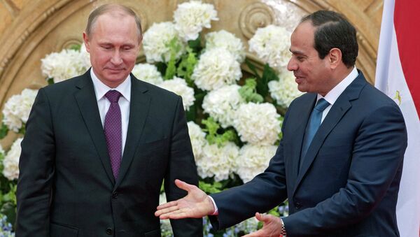 February 10, 2015. President Vladimir Putin (left) and his Egyptian counterpart Abdel Fattah al-Sisi make a joint statement for the press on the results of Russian-Egyptian talks in Cairo - Sputnik International