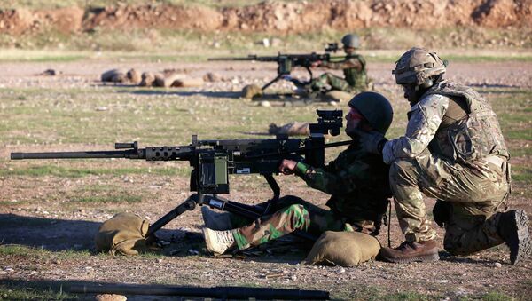 British military advisers instruct Kurdish Peshmerga fighters during a training session at a shooting range on the outskirts of Arbil, the capital of the autonomous Kurdish region of northern Iraq on November 5, 2014 - Sputnik International