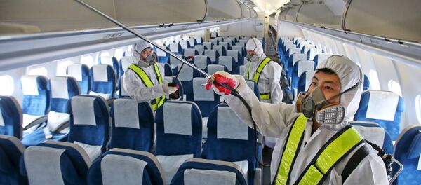 Employees from Korean Air disinfect the interior of its airplane in Incheon, South Korea, June 5, 2015 Employees from Korean Air disinfect the interior of its airplane in Incheon, South Korea, June 5, 2015 - Sputnik International