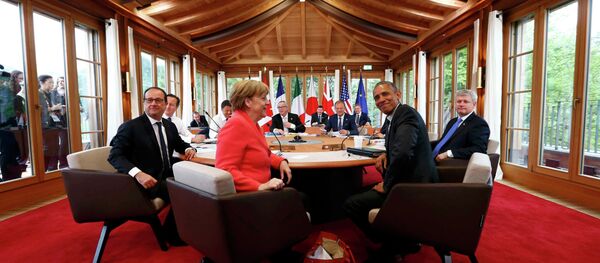 Second working session of a G7 summit at the Elmau Castle near Garmisch-Partenkirchen, southern Germany, on June 8, 2015 Second working session of a G7 summit at the Elmau Castle near Garmisch-Partenkirchen, southern Germany, on June 8, 2015 - Sputnik International