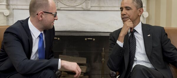 US President Barack Obama and Ukrainian Prime Minister Arseniy Yatsenyuk speak during meetings in the Oval Office of the White House in Washington, DC, March 12, 2014 US President Barack Obama and Ukrainian Prime Minister Arseniy Yatsenyuk speak during meetings in the Oval Office of the White House in Washington, DC, March 12, 2014 - Sputnik International