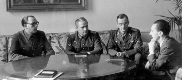 Nazi German Propaganda Minister Josef Goebbels (far right) meeting with collaborator Andrei Vlasov (far left), February 1945, Berlin. Nazi German Propaganda Minister Josef Goebbels (far right) meeting with collaborator Andrei Vlasov (far left), February 1945, Berlin. - Sputnik International