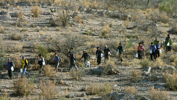 Mexican immigrants walk in line through the Arizona desert - Sputnik International