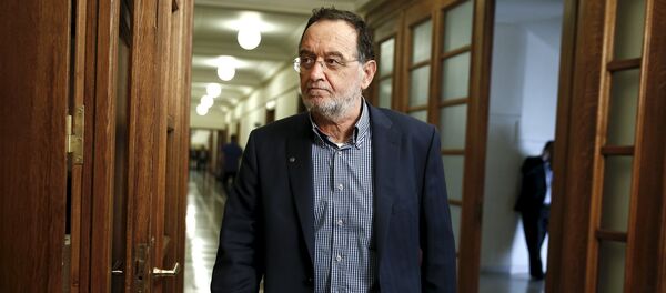 Minister of Productive Reconstruction, Environment and Energy Panagiotis Lafazanis arrives for a cabinet meeting at the parliament in Athens May 12, 2015 Minister of Productive Reconstruction, Environment and Energy Panagiotis Lafazanis arrives for a cabinet meeting at the parliament in Athens May 12, 2015 - Sputnik International