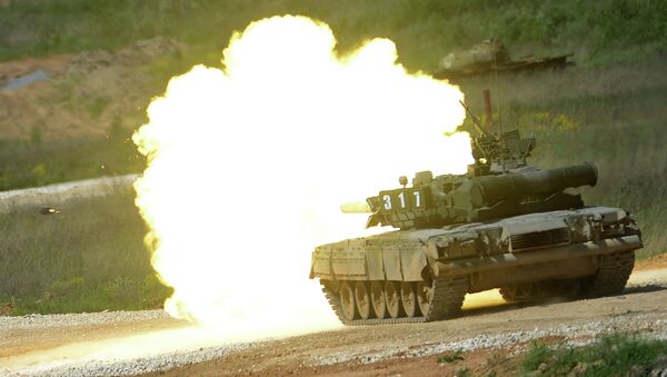 This file photo illustrates a T-80 tank during a demonstration program of Army-2015 International Military-Technical Forum - Sputnik International