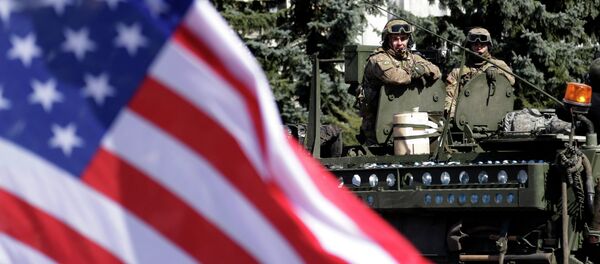 US flag flutters as a US army convoy arrives in Prague, Czech Republic US flag flutters as a US army convoy arrives in Prague, Czech Republic - Sputnik International