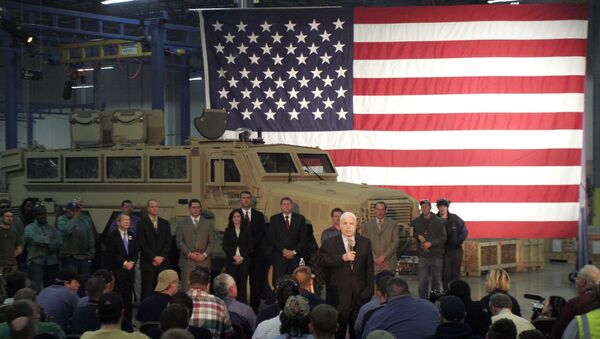 Republican presidential hopeful Sen. John McCain, R-Ariz., speaks during a visit to defense contractor's, BAE Systems', assembly line for Mine Resistant Ambush Protected vehicles (MRAP's) in West Chester, Ohio. Tuesday, Feb. 26, 2008 - Sputnik International