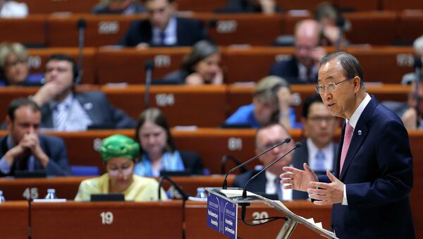United Nations Secretary-General Ban Ki-moon addresses the Parliamentary Assembly of the Council of Europe in Strasbourg, France, June 23, 2015 - Sputnik International