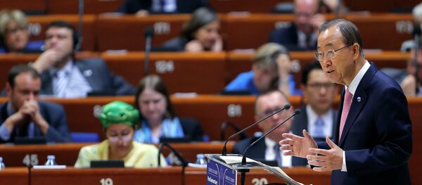 United Nations Secretary-General Ban Ki-moon addresses the Parliamentary Assembly of the Council of Europe in Strasbourg, France, June 23, 2015 - Sputnik International