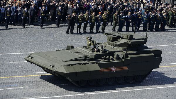 An infantry fighting vehicle with the Armata Universal Combat Platform at the final rehearsal of the military parade to mark the 70th anniversary of Victory in the 1941-1945 Great Patriotic War. - Sputnik International