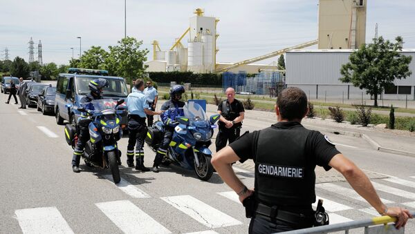 Police officer block the area where an attack took place, Friday, June 26, 2015 in Saint-Quentin-Fallavier, southeast of Lyon, France - Sputnik International