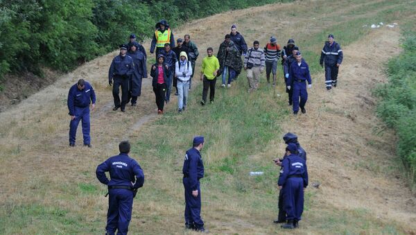 Police officers escort illegal migrants - Sputnik International