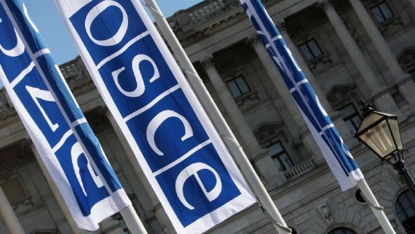 Flags with a logo of OSCE in Vienna - Sputnik International