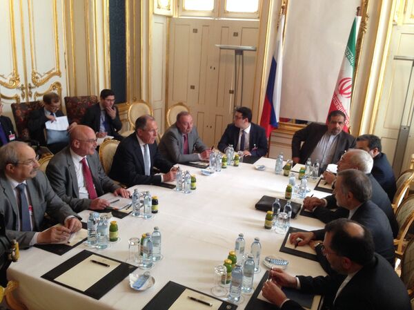 Russian and Iranian foreign ministers Sergei Lavrov and Mohammad Javad Zarif meeting in Palais Coburg Russian and Iranian foreign ministers Sergei Lavrov and Mohammad Javad Zarif meeting in Palais Coburg - Sputnik International