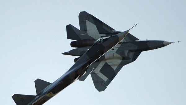 Russian first stealth fighters T-50 performs during MAKS-2011, the International Aviation and Space Show, in Zhukovsky, outside Moscow. File photo. - Sputnik International