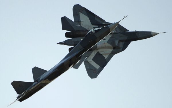 Russian first stealth fighters T-50 performs during MAKS-2011, the International Aviation and Space Show, in Zhukovsky, outside Moscow, on August 17, 2011. - Sputnik International