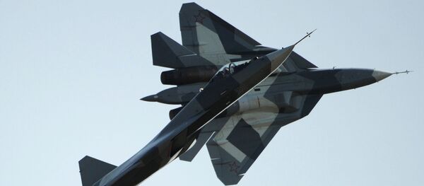 Russian first stealth fighters T-50 performs during MAKS-2011, the International Aviation and Space Show, in Zhukovsky, outside Moscow. File photo. Russian first stealth fighters T-50 performs during MAKS-2011, the International Aviation and Space Show, in Zhukovsky, outside Moscow. File photo. - Sputnik International