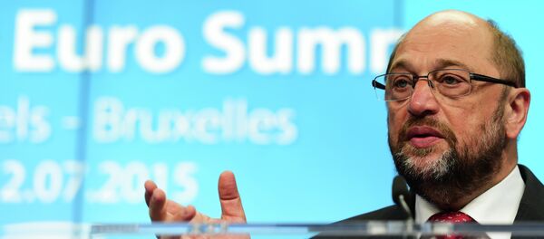 European Parliament President Martin Schulz addresses a press conference during a summit of Eurozone heads of state in Brussel on July 12, 2015 European Parliament President Martin Schulz addresses a press conference during a summit of Eurozone heads of state in Brussel on July 12, 2015 - Sputnik International