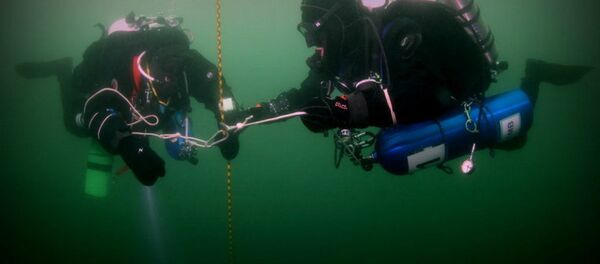 Members of the Russian Geographical Society's underwater scientific research crew conduct a descent in the Arctic. Members of the Russian Geographical Society's underwater scientific research crew conduct a descent in the Arctic. - Sputnik International