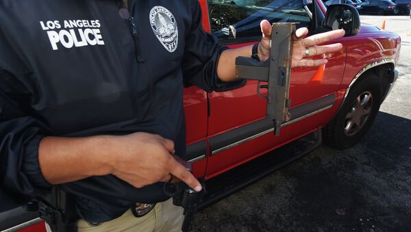 A police officer removes an assault pistol from a vehicle - Sputnik International