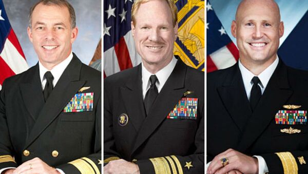 From left, US Navy Admirals Terry Kraft, Michael Miller, and David Pimpo. - Sputnik International