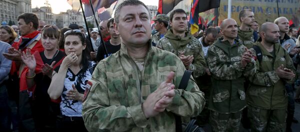 Members of the far-right radical group Right Sector and their supporters attend an anti-government rally in Kiev, Ukraine, July 21, 2015 Members of the far-right radical group Right Sector and their supporters attend an anti-government rally in Kiev, Ukraine, July 21, 2015 - Sputnik International