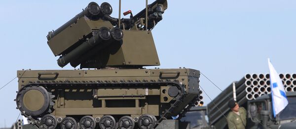 Platforma-M special reconnaissance remote-controlled transport platform during the relocation of the Baltic Fleet military equipment for a Victory Day Parade rehearsal in Kaliningrad. - Sputnik International