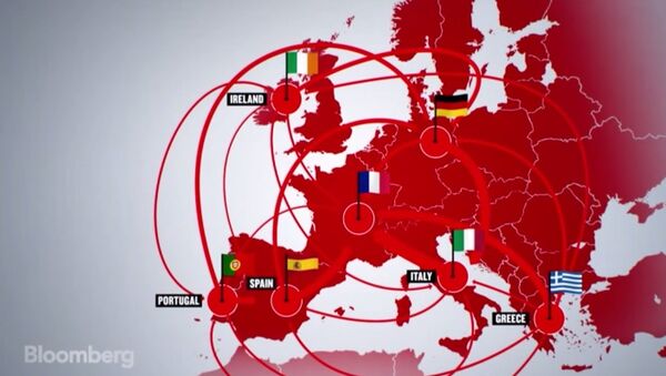 Map from Bloomberg's 'The European Debt Crisis Visualized', showing eastern Latvia delineated in white. Northeastern Bulgaria appears to have shared the same fate. - Sputnik International