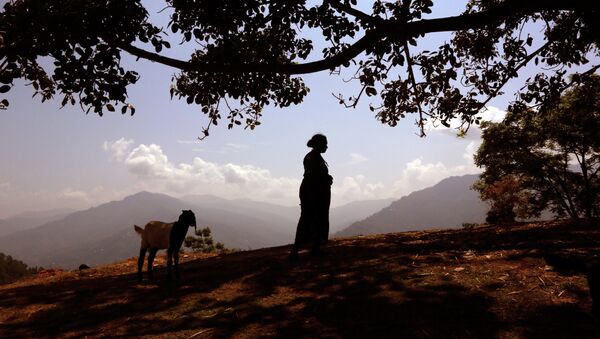 A woman waits for relief material at a Nepalese village - Sputnik International