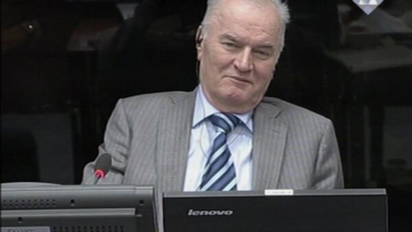 In this image taken from video former Bosnian Serb army commander Gen. Ratko Mladic smiles during his appearance at the Yugoslav war crimes tribunal Tuesday Jan. 28, 2014 in the Hague Netherlands - Sputnik International