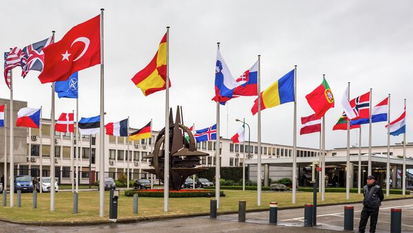 NATO country flags wave outside NATO headquarters in Brussels on Tuesday July 28, 2015. - Sputnik International